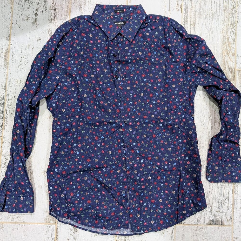 Express EXTRA Slim LS floral dress shirt size large